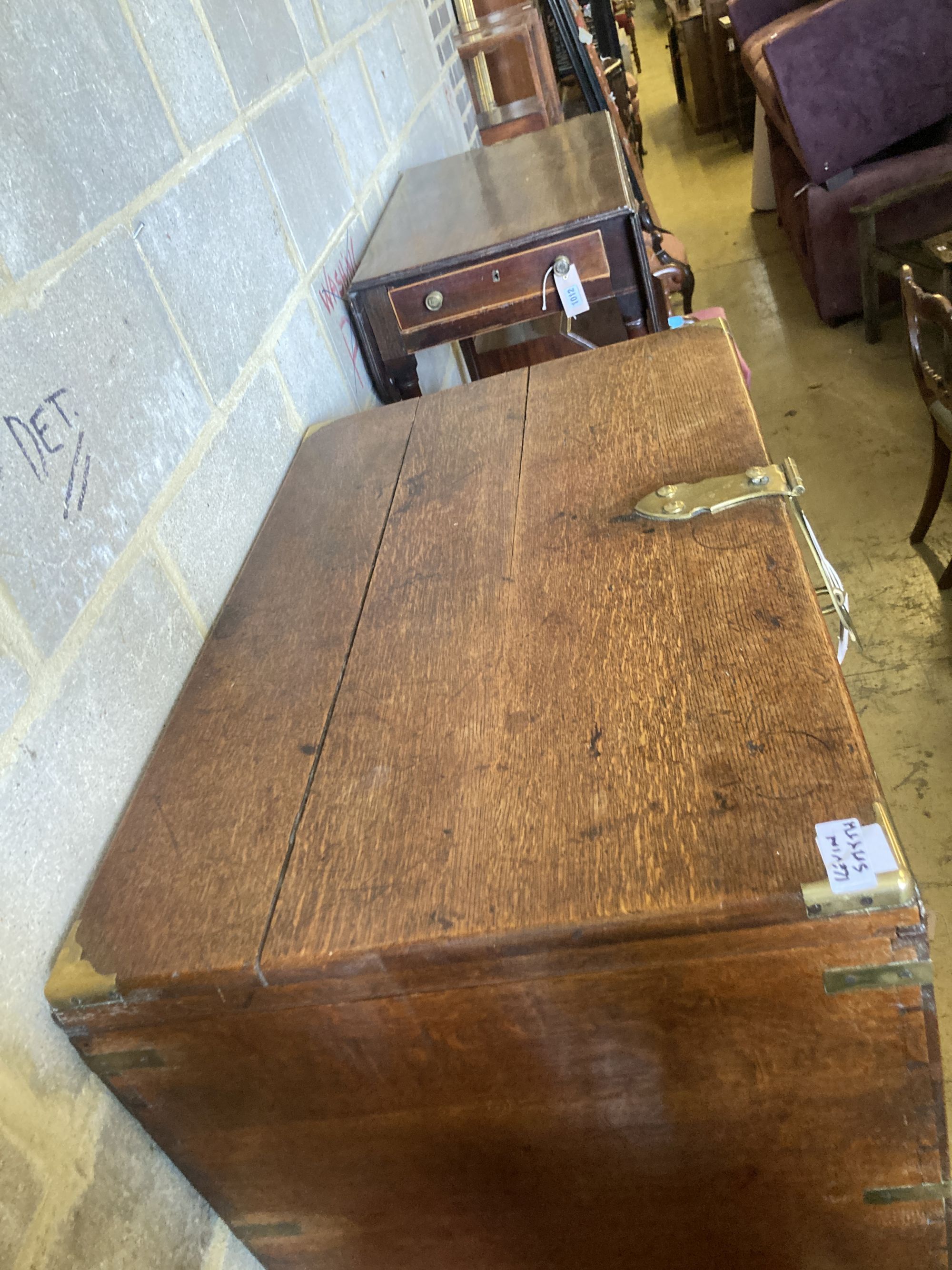 A Victorian brass mounted oak silver chest, width 89cm, depth 56cm, height 63cm